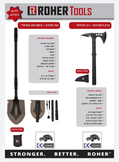 חסר במלאי – את חפירה מתקפל + גרזן –  ROHER PRO